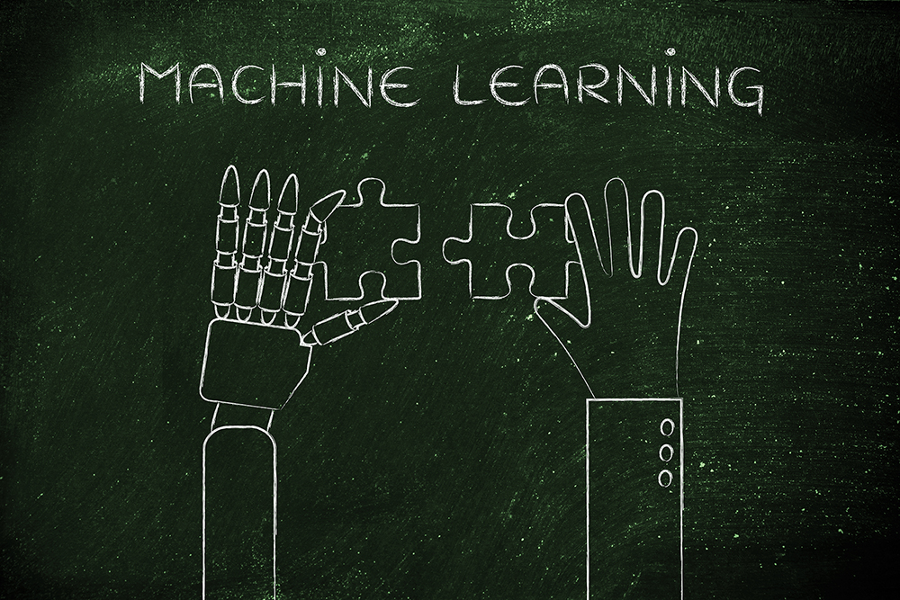 human and robot hands solving a puzzle, machine learning